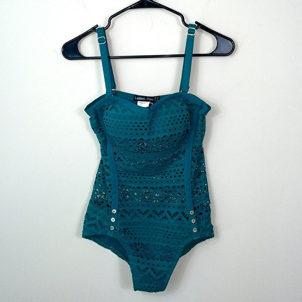 Lookbook Store green lace cutout one piece swimsuit women size 2